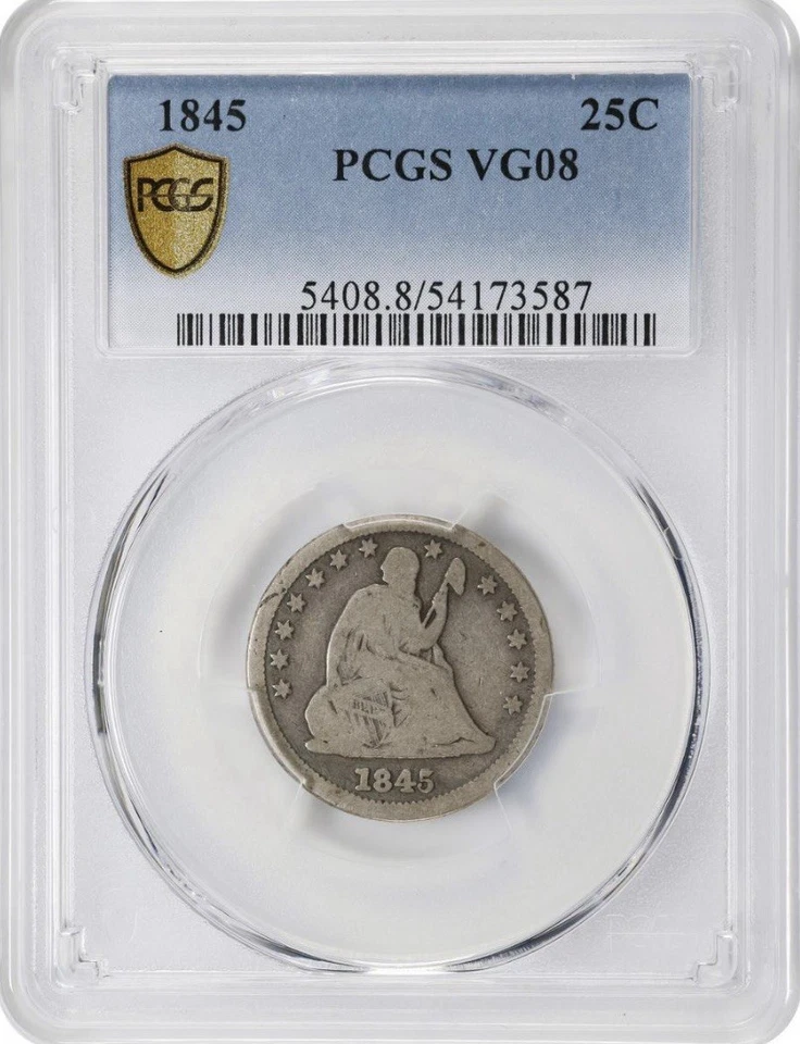 1845 Seated Liberty 25c Quarter Dollar 0.25 United States Silver Coin, PCGS VG08 - Image 2 of 4