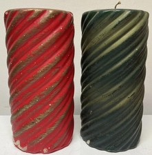 40s 50s VTG Christmas Candles Retro Coated Pillar Carved 7.75&rdquo; X 3.5&rdquo; - AS IS