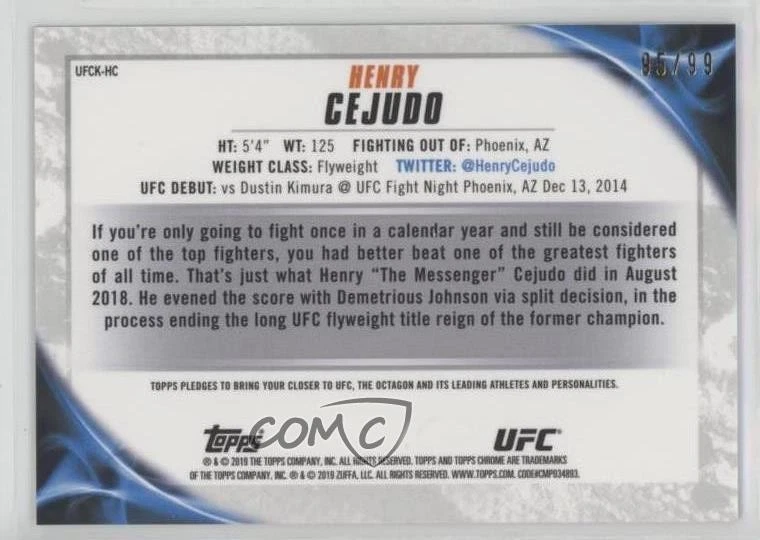 2019 Topps Chrome UFC Knockout Chrome Wave /99 Henry Cejudo #UFCK-HC - Image 2 of 2