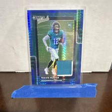 Panini 2025 Donruss Optic Rookie Phenoms Travis Hunter Blue Hyper Prizm RC MEM