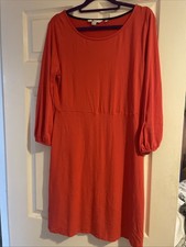 Boden Red Jersey Dress 12l Coral Knee Length Long Excellent Condition