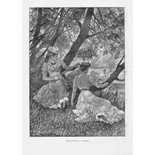 RICHARD CARTON WOODVILLE Syrens (Victorian Lady with Banjo) - Antique Print 1893