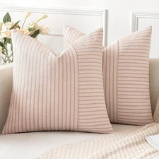 MIULEE Pink and Beige Patchwork Farmhouse Pillow Covers 18x18 Inch, Pack of 2 
