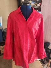 VTG 90s Chicos Design Red Raw Silk Embroidered Jacket Blouse Artisanal Size L