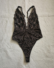 Black Floral Lace Mesh Women's Bodysuit One Piece Wireless Adjustable Strap s/m