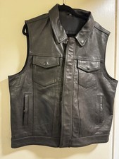 Mfg First Co Classic Lowside Men  s Black Leather Gear Motorcycle Vest XL
