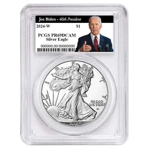 2024-W Proof $1 American Silver Eagle PCGS PR69DCAM Biden 46th President Label