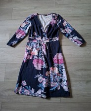 Joules Jude Navy Blue Floral Jersey Flared Dress Retro Boho Smart Office UK12