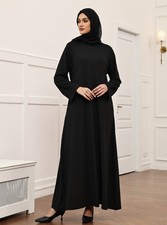 Ramadan Long Dress Headscarf Muslim Women Abaya Dubai Kaftan Islamic Solid Color