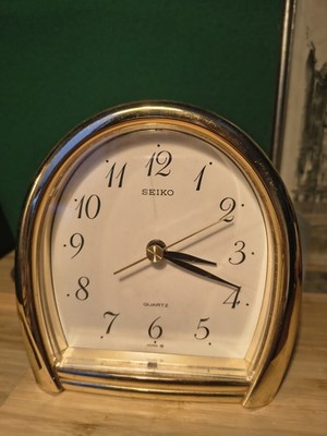 Seiko Mantle Quartz Clock Battery Operated Gold Tone Mid Century Modern Japan