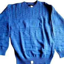 Vintage Grandpa Sweater Mens Large Blue Knit Pullover Long Sleeve Patterned