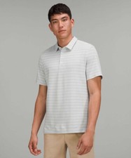 Lululemon Evolution Short Sleeve Polo Shirt Stripe Silverescent Men s M/L no tag