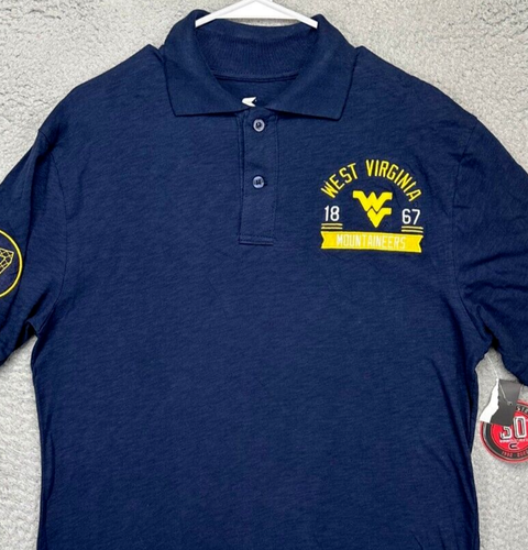 West Virginia Shirt Adult Small Blue Mountaineers Polo Rugby Colosseum Mens NEW