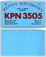 Ham Radio QSL QSO Postcard KPN 3505, Ypsilanti, MI, USA