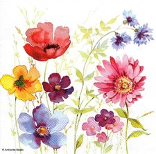  2 Two Paper Lunch Napkins for Decoupage/Mixed Media - Aquarell Meadow flowers