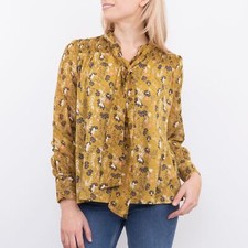 White Stuff Top Blouse Womens Mustard Long Sleeve Tamina Pussy Bow Size 6 8  
