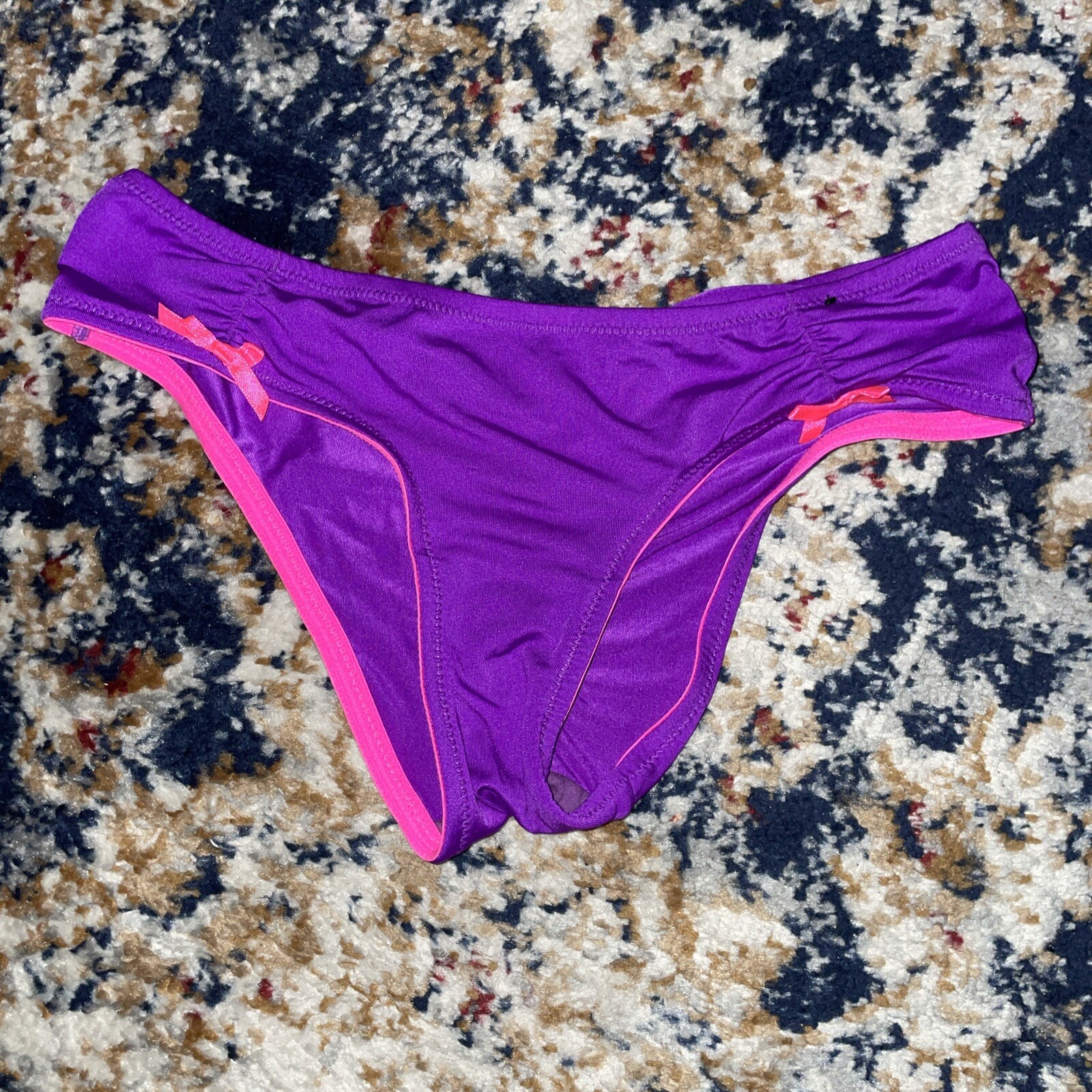 Flirtitude Smooth Small Purple With Pink Trim Ruched Back Bikini