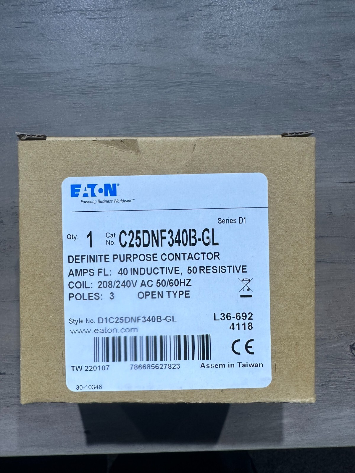 Eaton C25DNF340B 40A Definite Purpose Contactor