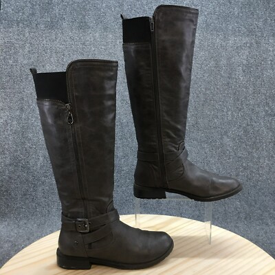 G by Guess Boots Womens 8 M Tall Riding Gray Faux Leather Cuban Heels Side Zip