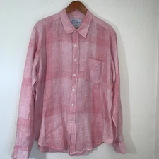 Esprit De La Mer Shirt Mens XL Pink Plaid Linen Lightweight Resort Classic