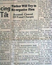 PRESTON TUCKER Not Guilty of Fraud 1948 Torpedo Sedan AUTOMOBILE 1950 Newspaper 