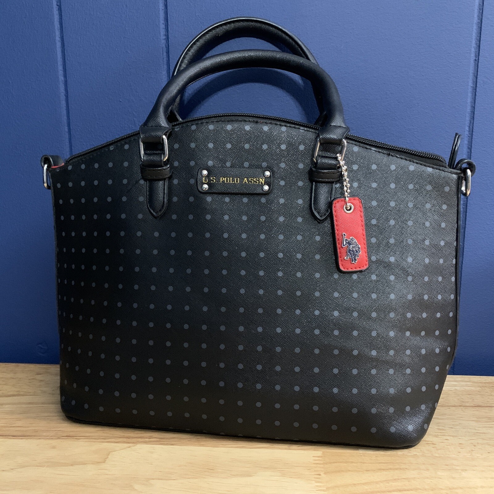 PONY U.S. Polo Assn. Borsa a mano nera a pois a pois foderata rossa Classicore Corpcore