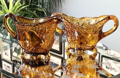 Vintage Indiana Glass Burnt Honey Amber Sweet Pear Creamer & Sugar - YUM! Mint!!