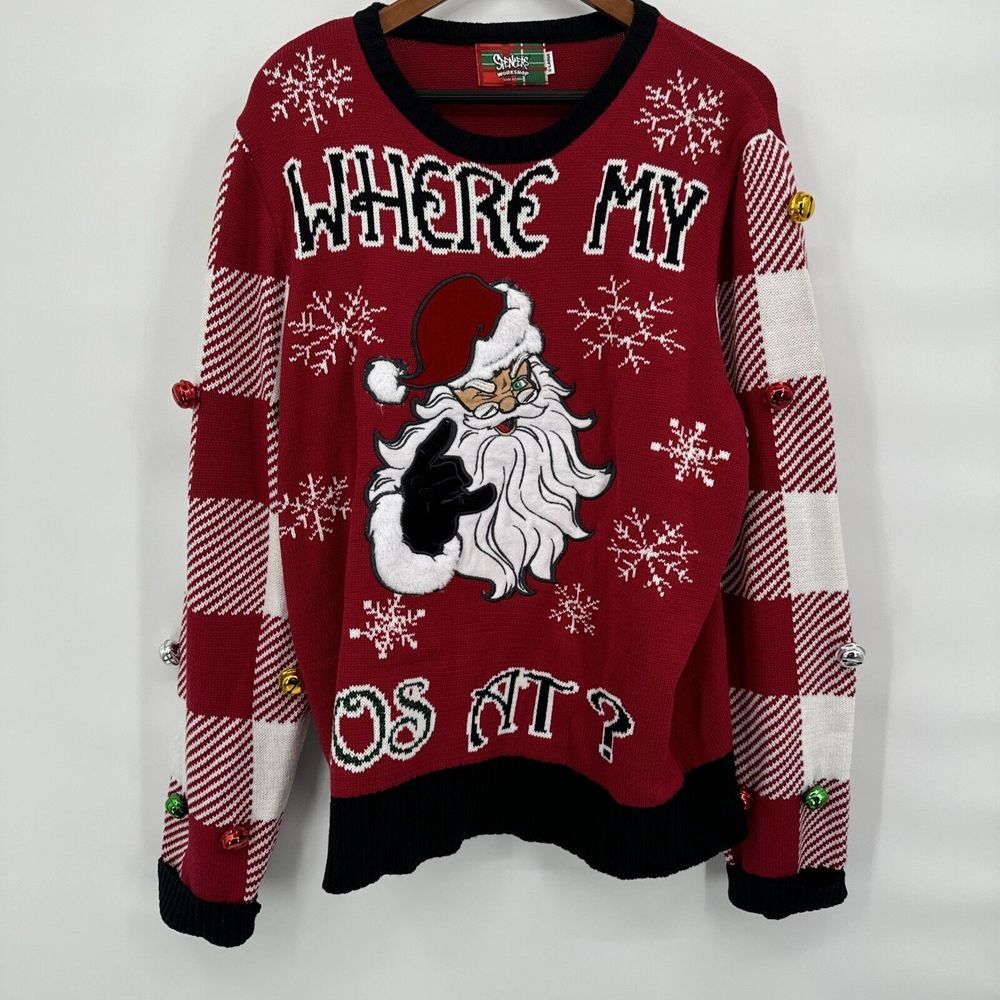 Spencer's Workshop Where's My Hos? Funny Light up Christmas Sweater X-Large