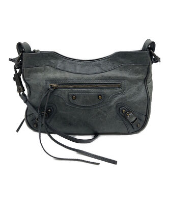 Balenciaga The City Leather Shoulder bag Glay Black Mirror