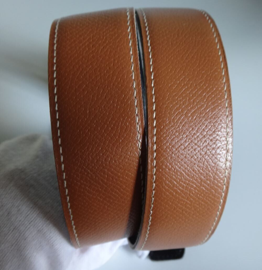 HERMES H Belt Men's Women's #65 Brown/Black Gold Buckle HERMES H Belt Men's Women's #65 Brown/Black Gold Buckle
