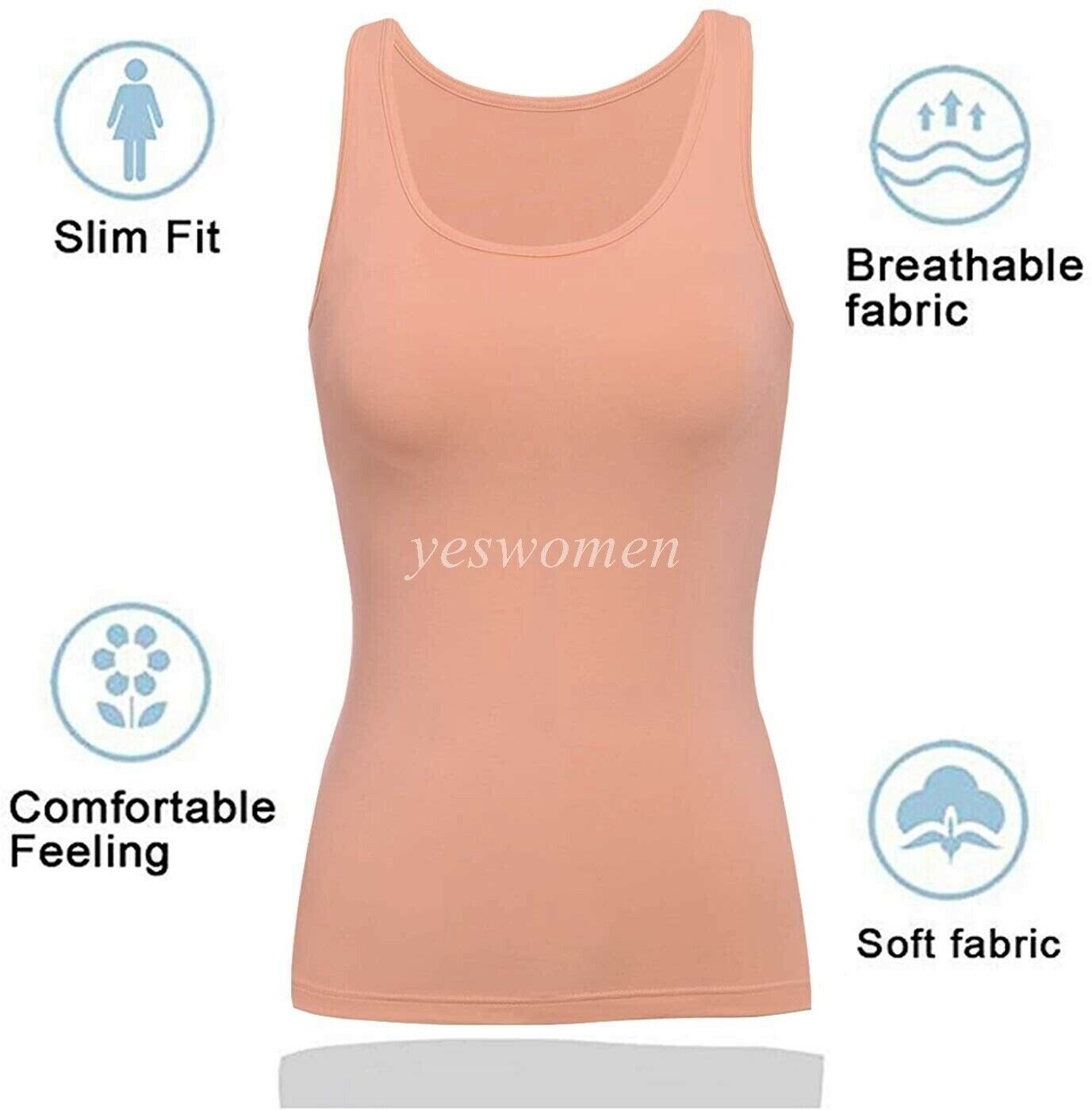 Women Sleeveless Padded Built-in-Bra Tank Tops Bra Camisole Shirts Tee Plus  Size