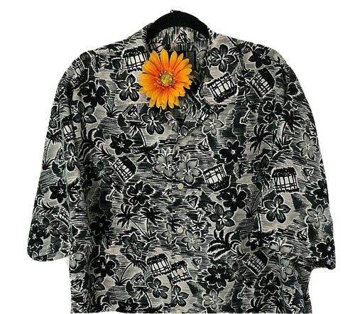 VINTAGE Boss Mens Hawaiian Shirt Black 