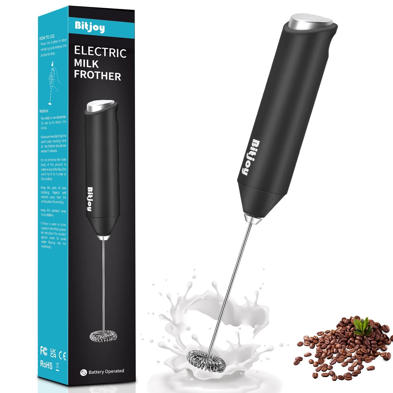 Milk Frother Electric Mixer Coffee - Battery Operated Whisk Handheld Drink St...-image