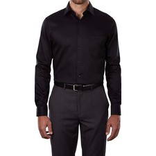 Geoffrey Beene Wrinkle Free Black Sateen Long Sleeve Shirt Size XL