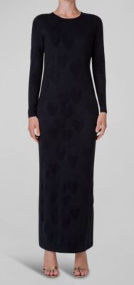 $3991 Akris Women's Black Jacquard Hearts Long Knit Dress Size 4