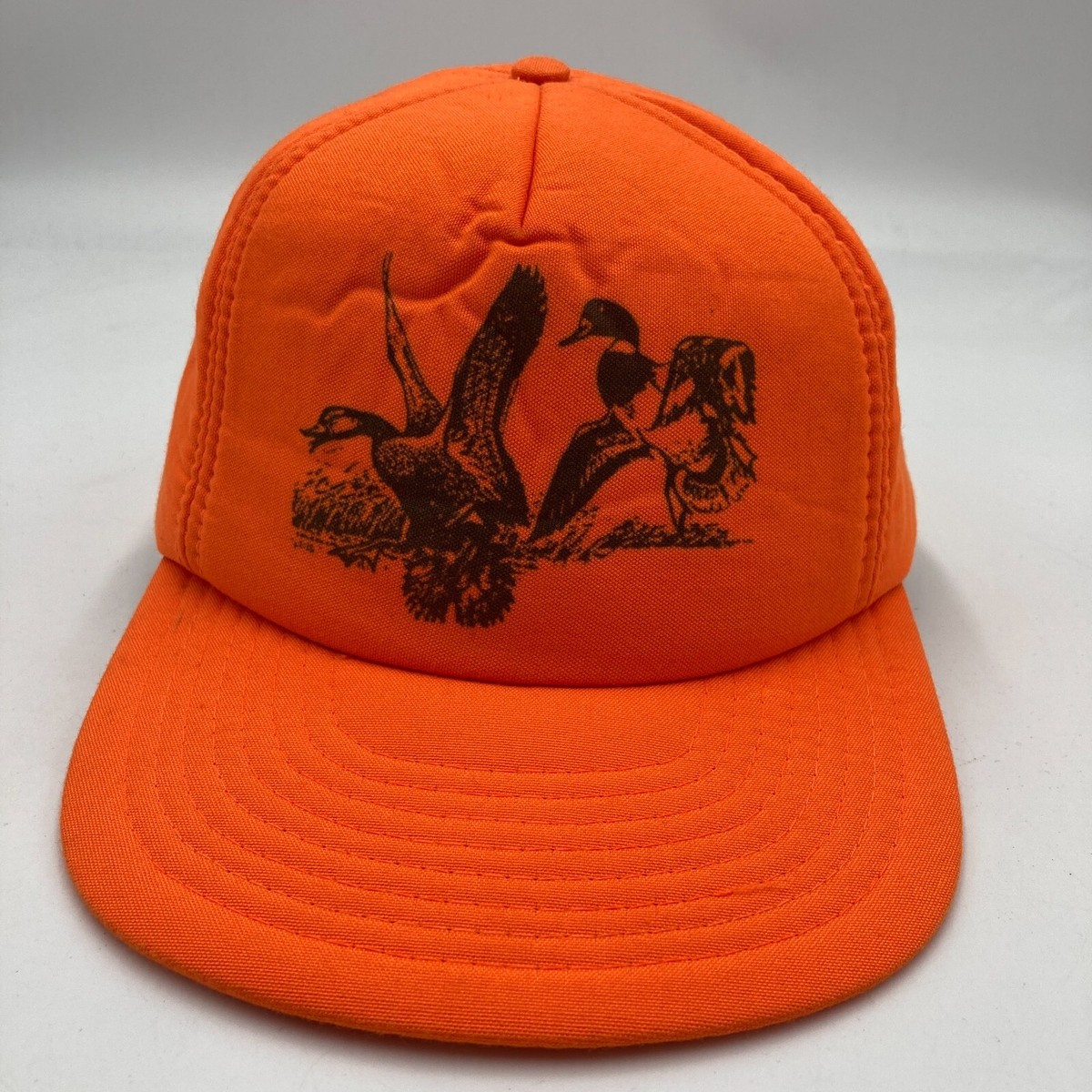 Vintage Duck Hat Cap Orange Snap Back Hunter Hunting Malard Blaze