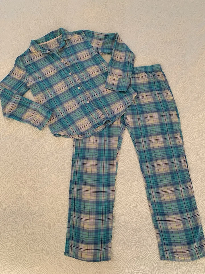 Pijama Xhilaration top e calça 2 peças manga longa xadrez azul leve feminino P - Imagem 2 de 4