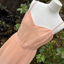 Vintage Peach Pink Strappy Pleated Party Dress Made In England UK 18