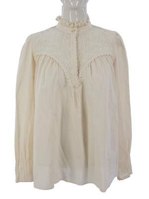 BaSh Bluse ESMA beige viktorianisch Ösen Blumen Stickerei Rüschen Ausschnitt Western S