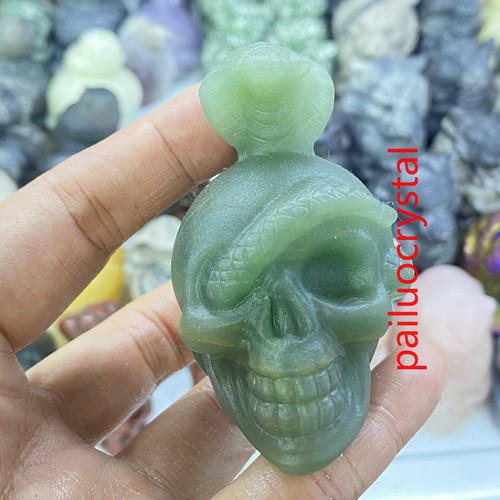 2.3" Natural Aventurine Snake Skull Quartz Crystal Skull Carved Figurines 1pc - Picture 4 of 8