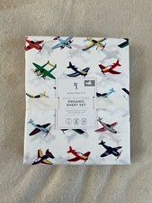 Pottery barn Kids Zane Airplanes Organic Sheet Set Twin navy yellow green red