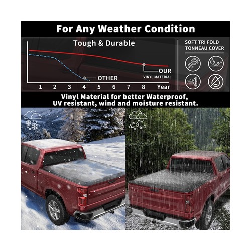 Soft Tri Fold Truck Bed Tonneau Cover Compatible for 2020-2025 Jeep Gladiator... - Picture 5 of 7