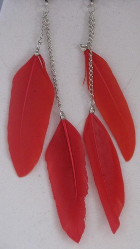 Feather Earrings Multi w/ Chains Handmade in USA E25 - Picture 5 of 7