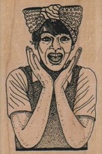 Surprised Lady 2 1/4 x 3 1/4" Rubber Stamp, Woman Stamp, People Stamp