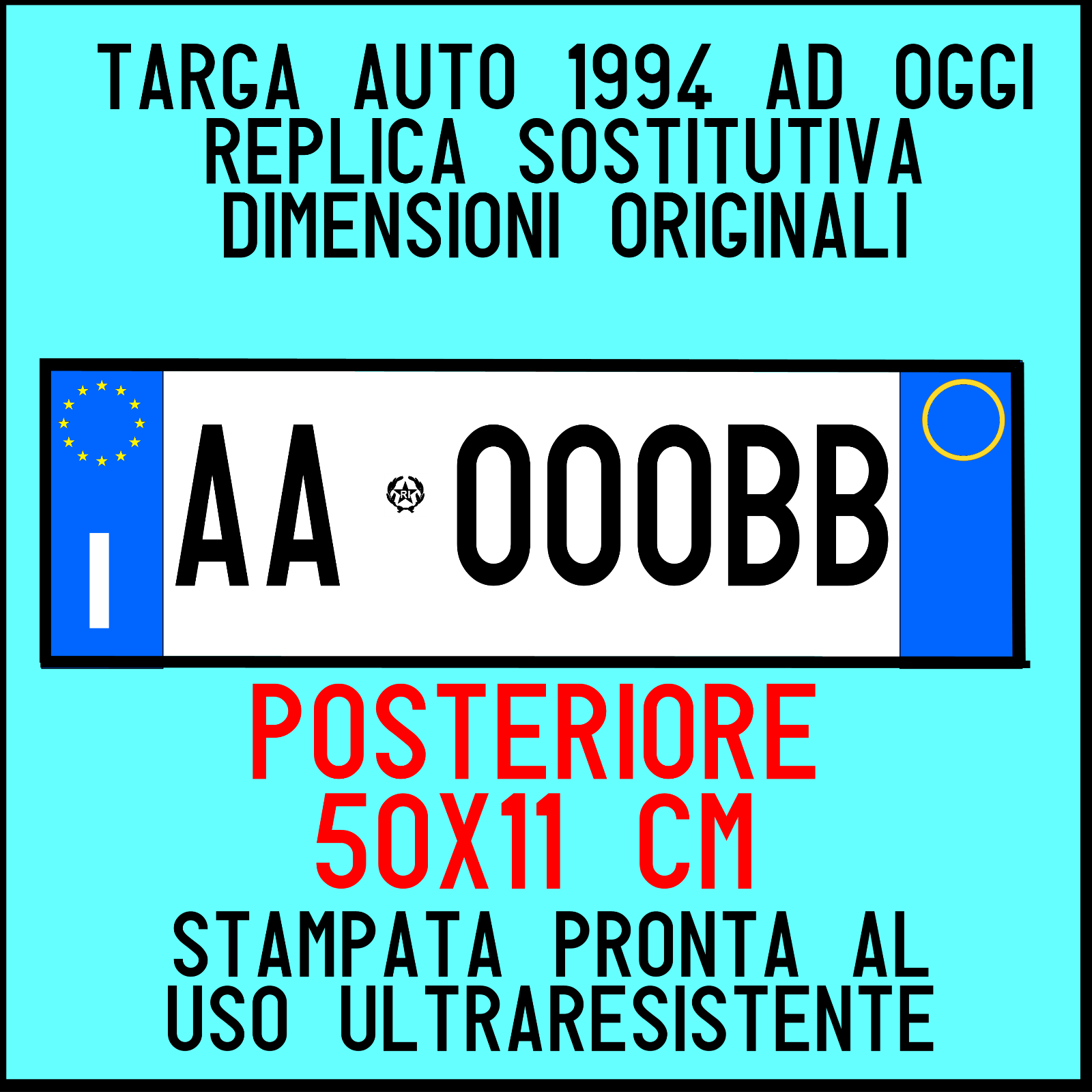 TARGA AUTO PROVVISORIA POSTERIORE IN ALLUMINIO PERSONALIZZABILE