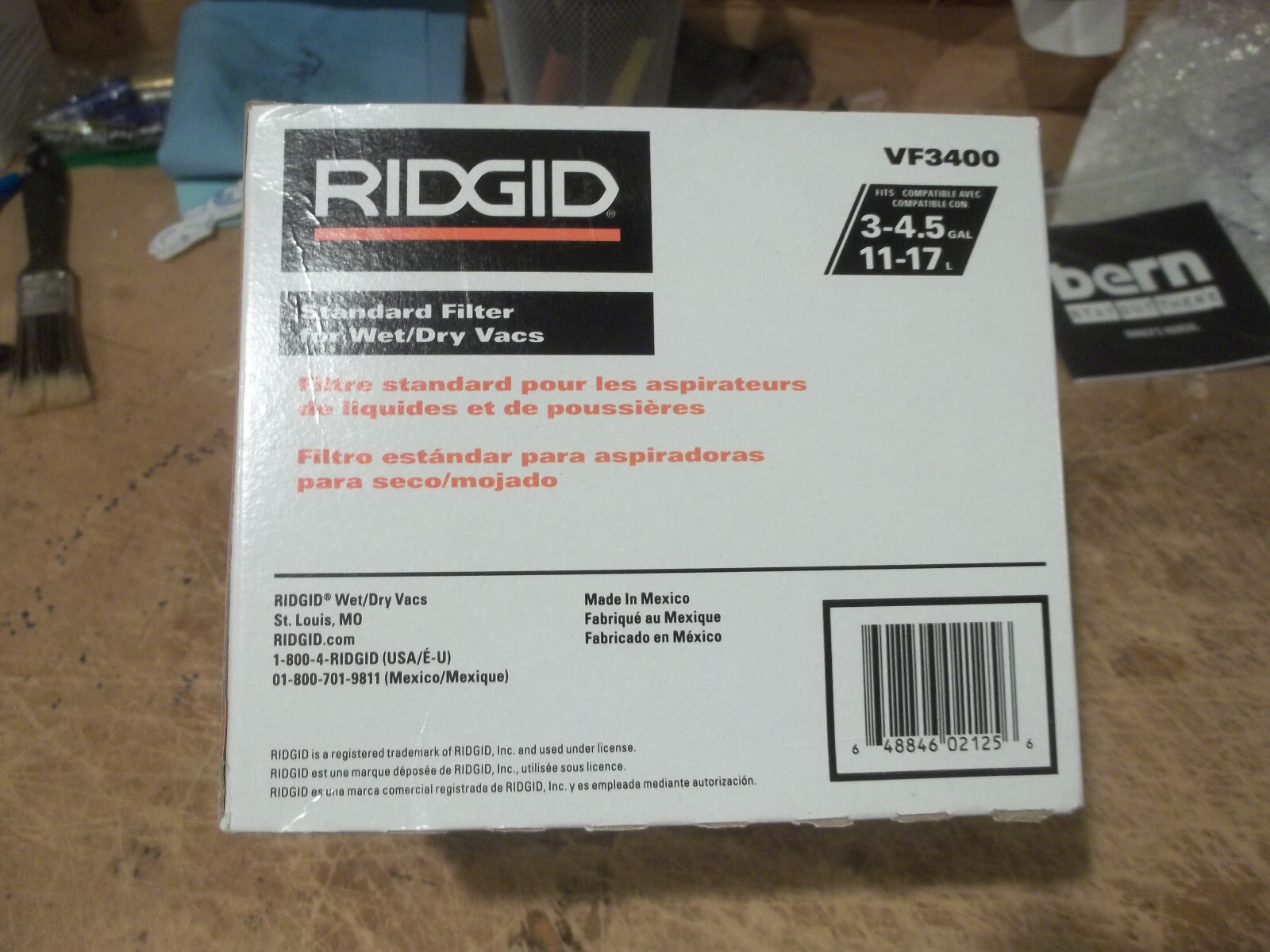RIDGID   VF3400 Vacuum  3 Layer Pleated Paper Filter 3-4.5 Gal Wet/Dry Shop