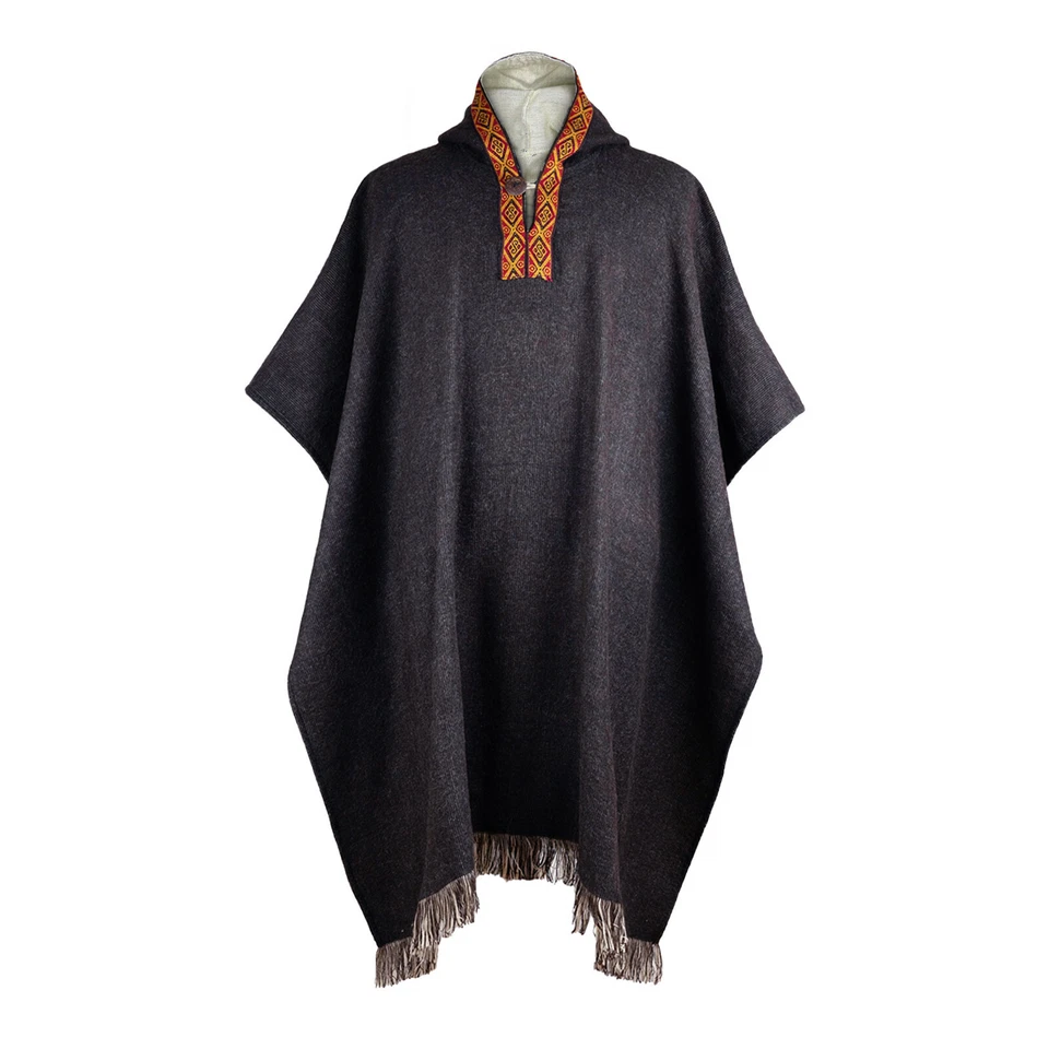 Alpaca wool Hooded Poncho Unisex all seasons boho hippie XXL DARK COFFEE BROWN - Image 2 of 4