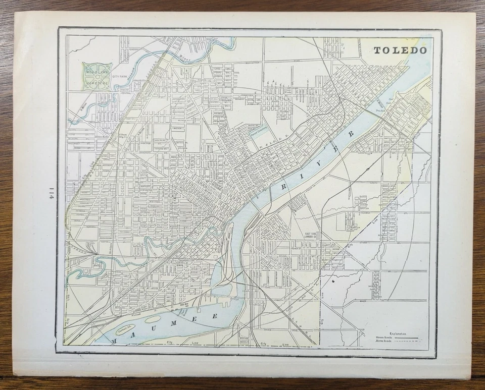 Vintage 1900 TOLEDO OHIO Map 14"x11" Old Antique Original LUCAS COUNTY MUD HENS - Image 2 of 4