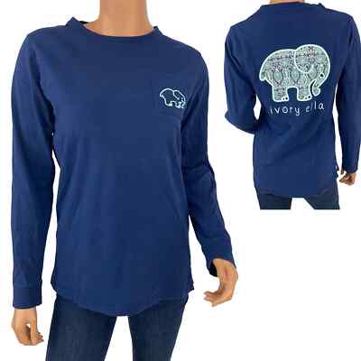 Ivory Ella Elephant Navy Blue & Green Paisley Pocket Long Sleeve - Size Small