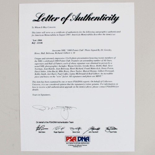 NHL "1000 Points Club" Photo signed by 20 Wayne Gretzky, Gordie Howe, Bobby H... - Picture 6 of 6